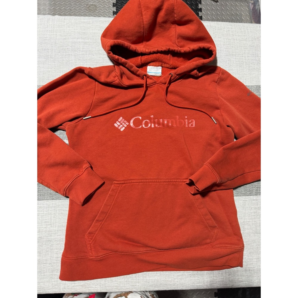 Columbia Womens Logo Hoodie Sweatshirt‎ Burnt Orange Size Medium Pullover Fleece